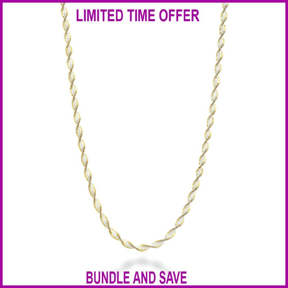 Sterling Silver Twisted Herringbone Chain Necklace 2.5mm Lobster Clasp